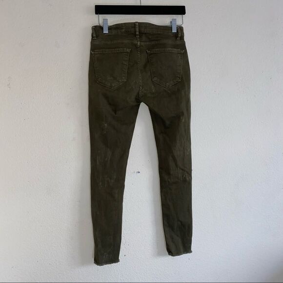 Zara Woman Premium Denim Collection Army Green Distressed Skinny Jeans - Picture 8 of 11